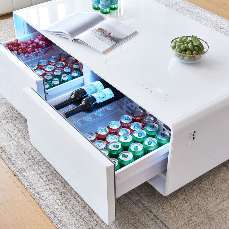 Westco Furniture Smart Coffee Table with 135L Fridge Bluetooth Speakers and Wireless Charging Wayfair